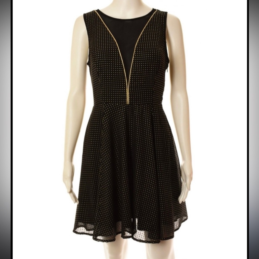 Express Black Mini Dress with Gold Accents